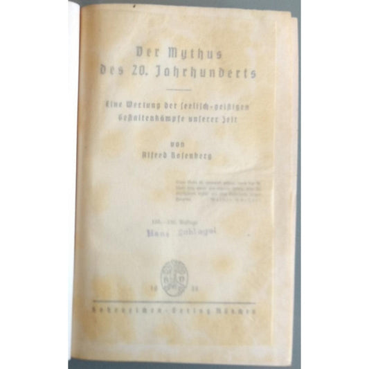 El Mito del Siglo XX — Alfred Rosenberg, Edición Original 1938