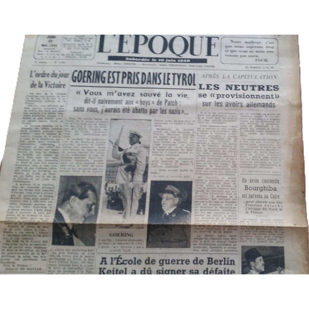 Periódico Francés Original — Captura de Göring, 10 Mayo 1945