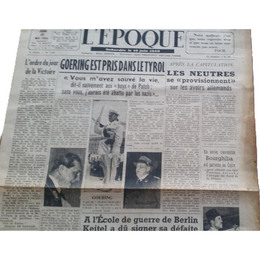 Periódico Francés Original — Captura de Göring, 10 Mayo 1945
